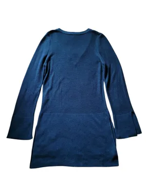 Free People Criss Cross Sweater Tunic Navy Blue Knit Linen Blend Size M Medium thumbnail 9
