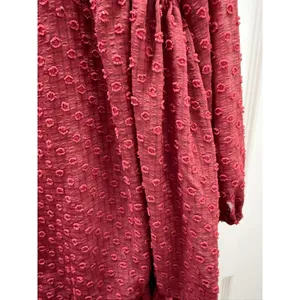 Arula Burgundy Swiss Dot Mini Dress Women L Wine V-Neck Balloon Sleeve Ruffle thumbnail 5