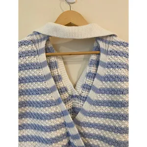 Anthropologie Maeve Knit Open Back Top Blue and White Stripe Sz XXS thumbnail 5