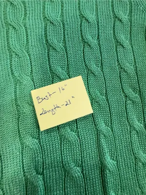 Lauren Ralph Lauren Green Cable Knit Sweater Gold Shoulder Buttons PXS thumbnail 9