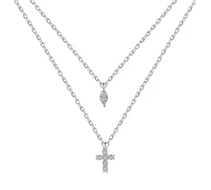 Layered Cross Necklace Silver thumbnail 1