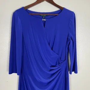 Lauren Ralph Lauren Dress 14 Purple‎ Faux Wrap Ruched Flattering Draped Classic thumbnail 2