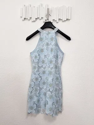 Arose Debbie Floral Lace Mini Dress Blue Sleeveless Sheath Cocktail Dress OS thumbnail 5