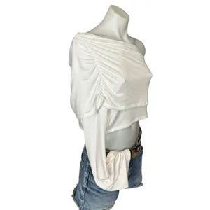 Lovers + Friends White One Shoulder Crop Top XL Wrap Bodycon Revolve $100 NEW thumbnail 7
