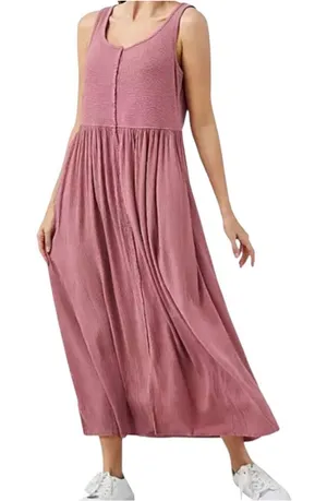 FRYE Women’s Maxi Dress Dusty Rose‎ Pink Mauve Size XL Sleeveless Button Front thumbnail 1