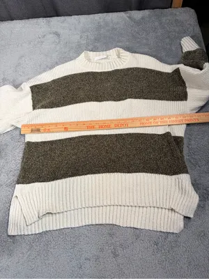 Altar’d state Chunky Striped Knit Sweater in Cream and Olive XS thumbnail 4