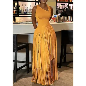 NWT ~ Women's Long Sleeveless Light Orange Fringe Maxi Party Dress ~ Size XL thumbnail 3