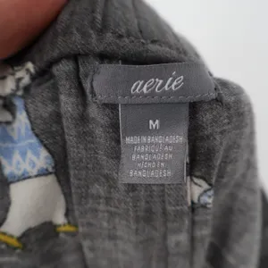 Aerie Pajama Pants Womens Medium Charcoal Gray Cotton Graphic Print Sleepwear thumbnail 2