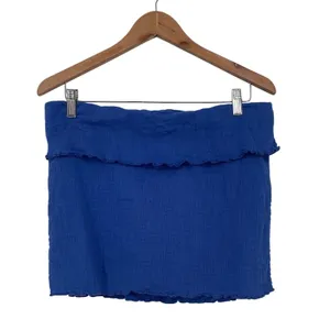 Free People Blue Gauze Ruffle Smocked Tube Skirt Mini Size L thumbnail 2