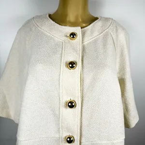 H&M Cream Tweed Button Front Dress Sz M Short Sleeves Shift HM H M Preppy thumbnail 2