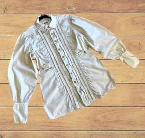 Free People White Pintuck Vintage Inspired Boho Cottagecore Ruffle Size 10 thumbnail 1