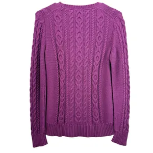 LL Bean Purple Double L Mixed Cable Cotton Crew Neck Pullover Sweater Size SMALL thumbnail 6