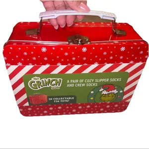 Dr. Seuss Grinch Slipper &‎ Crew Socks Gift Set Tin Holiday NWT thumbnail 7