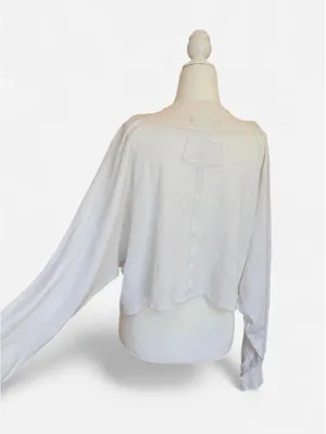 Free People White Waffle Knit mock kneck Long Sleeve Top Size Small thumbnail 2