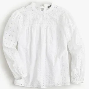 J. Crew White Eyelet Cotton Long Sleeve Tie Back Blouse thumbnail 1