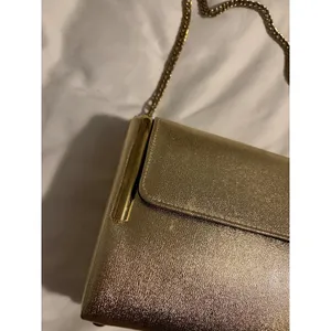 Vintage Gold Metallic Evening Clutch Bag Women Gold‎ Chain Strap Structured thumbnail 5