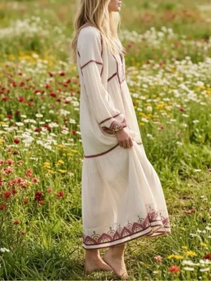 Free People FP Women’s Sweet Escape Embroidered White Long Sleeve Midi Dress S thumbnail 8