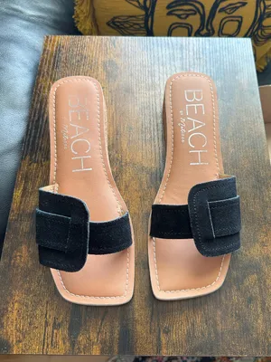 Matisse Beach Baja black brown suede leather wedge square toe slides sandals 8 thumbnail 4