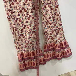 BOG Collective Floral Smocked Jumpsuit M Boho Wide Leg Puff Sleeve NWT thumbnail 6