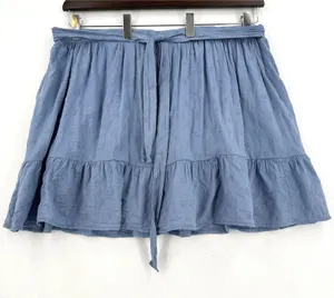 Old Navy XXL Blue Embroidered Tiered Mini Skirt Cotton Rayon Tie Waist Boho Chic thumbnail 1