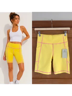 NWT Tuckernuck Sundaze Compression Biker Shorts Yellow & Pink 7” Women’s size XS thumbnail 2