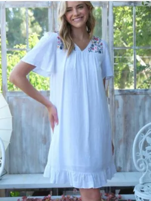 New!Cotton Lined White Gauze V-Neck Embroidered Floral Babydoll Dress Size 2X thumbnail 5