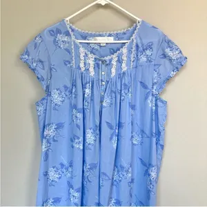 Eileen West Blue Hydrangea Woven Cotton‎ Nightgown S thumbnail 3