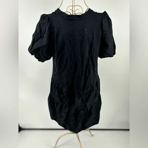 Zara Black 100% Cotton Puff Sleeve Mini Dress Crew Neck Size Medium thumbnail 11