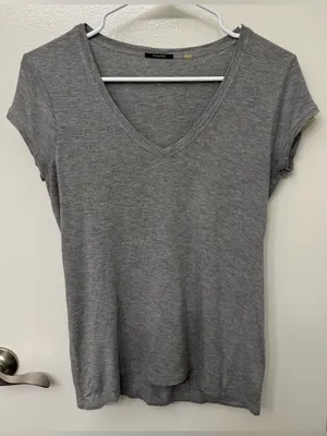 Tahari Grey Short Sleeve T-Shirt | Classic Casual Everyday Tee thumbnail 1