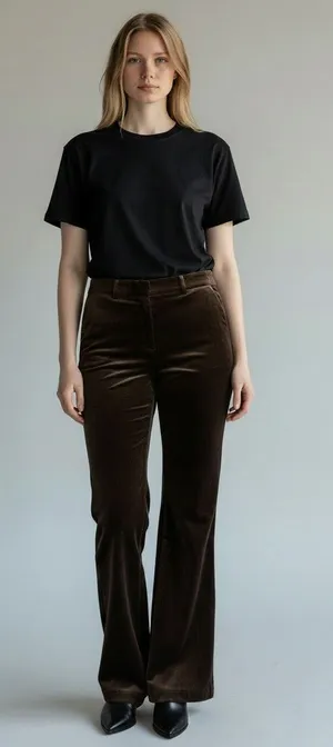 2 THEORY Pants Women's Chocolate brown velvet flared trousers 31" inseam bootcut thumbnail 1