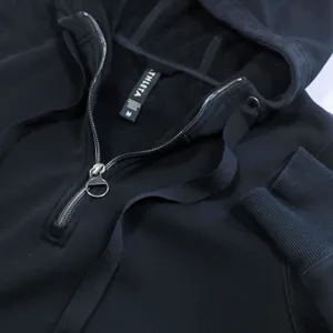 Athleta Cozy Karma 1/4 Zip Hoodie Women Medium Black High Low Hem Thumbhole Top thumbnail 8