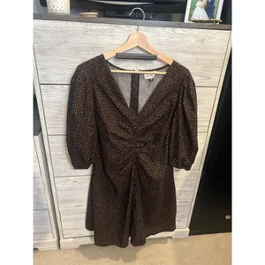 Universal Threads Womens Leopard Puff Sleeve Ruched V-Neck Mini Dress Brown 16 thumbnail 3
