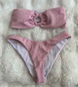 Pink Textured Bandeau Bikini Set Size M thumbnail 1
