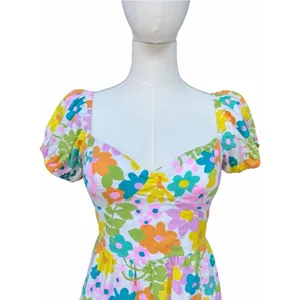 Show Me Your Mumu Cathy Floral Mini Dress Multicolor S Puff Sleeve Open Back thumbnail 3