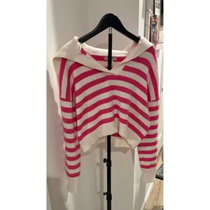 Sincerely Jules Pink White Striped Sailor Collar V-Neck Knit Sweater Med Preppy thumbnail 4