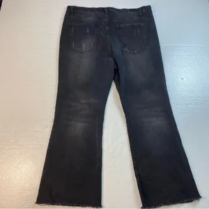 Risen Wide Ankle Flare Jeans Black 38”x28” Mid Rise‎ Distressed Raw Hem Stretch thumbnail 7