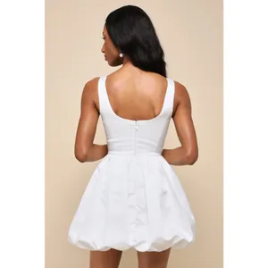 Lulus Regal Cutie White Satin Square Neck Bubble-Hem Mini Dress Party Medium thumbnail 4