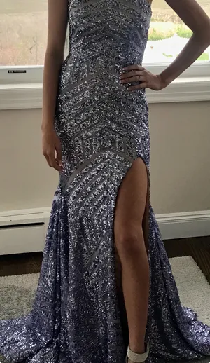 Jovani Chevron Sequin Strapless High Slit Gown thumbnail 4