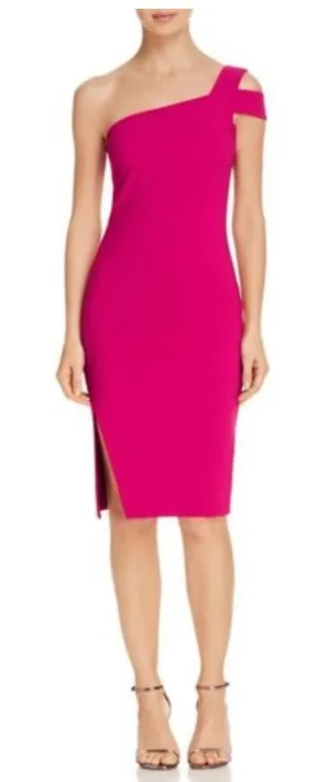 Likely Fuchsia Pink One‎ Shoulder Sheath Bodycon Party Chic Dress Slit Size 8 thumbnail 1