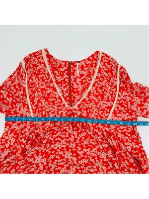 Free People Floral Mini Baby Doll Dress, Size M, Orange and White thumbnail 6