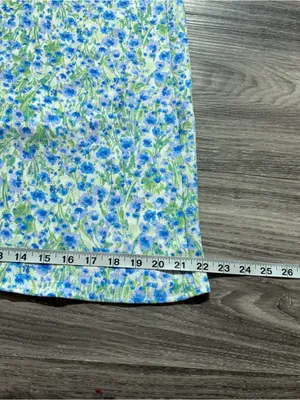 Monteau Blue & Green Floral Midi Dress with Puff Sleeves thumbnail 5