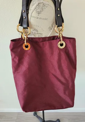JPK Paris 75 Burgundy Ballistic Nylon Tote Bag - Floral Lining & Gold Hardware thumbnail 1