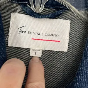 Vince Camuto denim vest with open crocheted back. thumbnail 5