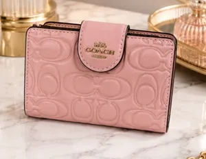 NEW Coach Signature Leather Medium Corner Zip Wallet Pink Petal CZ341 NWT thumbnail 1