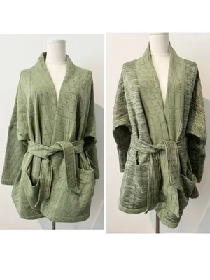Nike Cardigan Size Small Oil Green Reversible Jacquard Knit Wrap‎ Pilates Cozy thumbnail 2