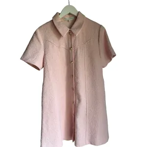 English Factory Jackie O Mod Textured Shift Dress Pink Gold Buttons M thumbnail 2