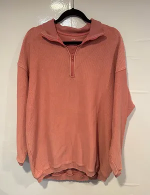 Pink ribbed aerie quarter‎ zip sweater thumbnail 1