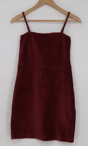 Forever 21 Burgundy Corduroy Mini Dress Spaghetti Strap Maroon Size M thumbnail 1