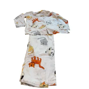 Aegean Apparel Cat Print 100% Cotton Pajama Set White Womens Medium EUC thumbnail 7