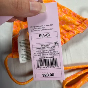 Wild Fable Bikini Top Women's Small Orange Pink Reversible String NWT thumbnail 4